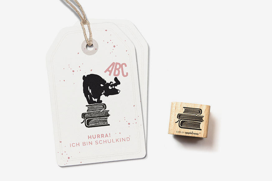 Cats on Appletrees Stamp - Pile of Books Flywheel Stationery Tasmania