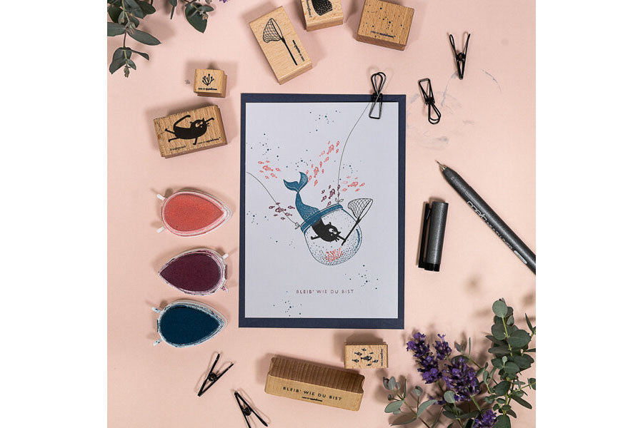 Cats on Appletrees Stamp - School of Fish Flywheel Stationery Tasmania