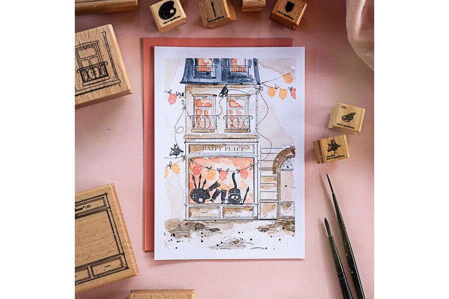 Cats on Appletrees Stamp - Shop Window Flywheel Stationery Tasmania
