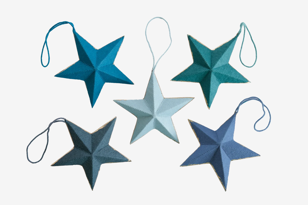 East End Press Pack of 5 Screen-Printed Board Ornaments - Stars