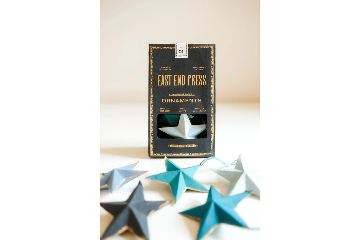 East End Press Pack of 5 Screen-Printed Board Ornaments - Stars