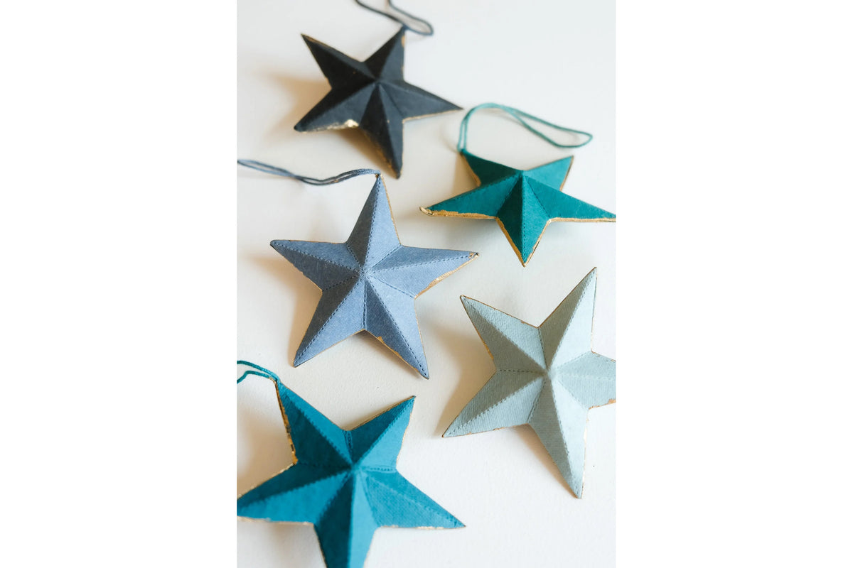 East End Press Pack of 5 Screen-Printed Board Ornaments - Stars