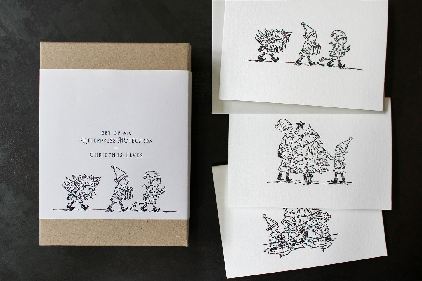 Letterpress Christmas Notecard Box Set - Christmas Elves | Flywheel | Stationery | Tasmania