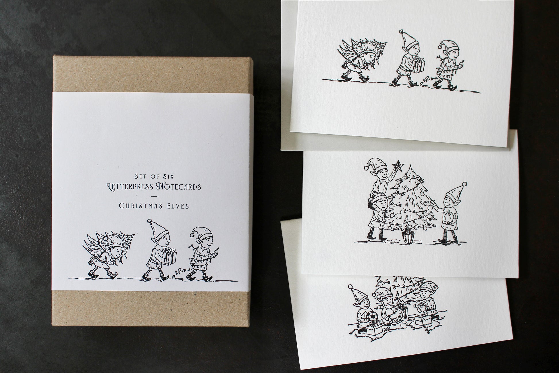 Letterpress Christmas Notecard Box Set - Christmas Elves | Flywheel | Stationery | Tasmania