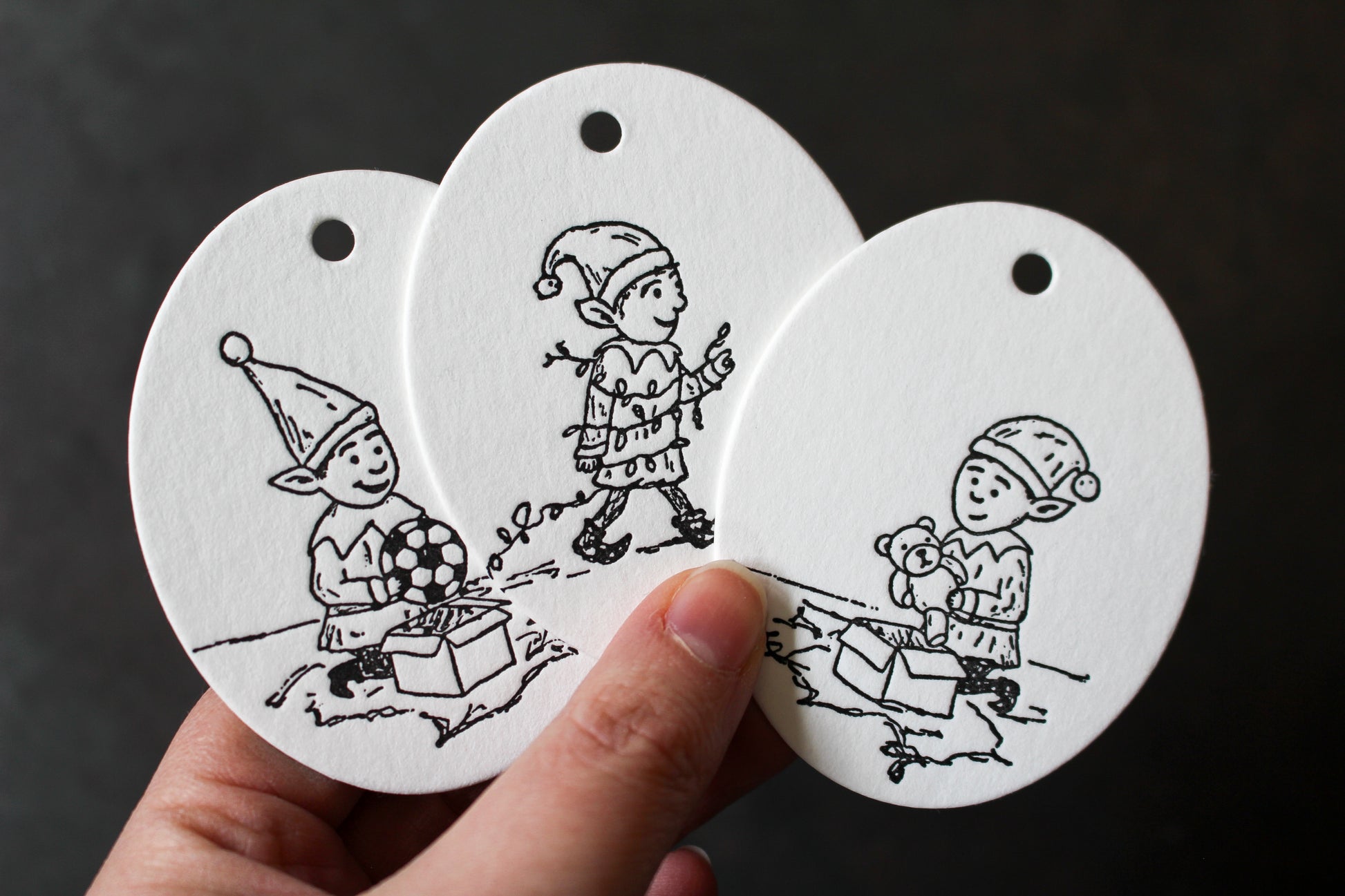 Letterpress Christmas Tags - Christmas Elves | Flywheel | Stationery | Tasmania
