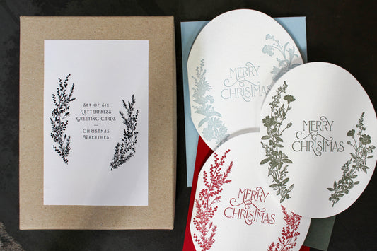 Letterpress Christmas Greeting Card Box Set - Wreathes | Flywheel | Stationery | Tasmania