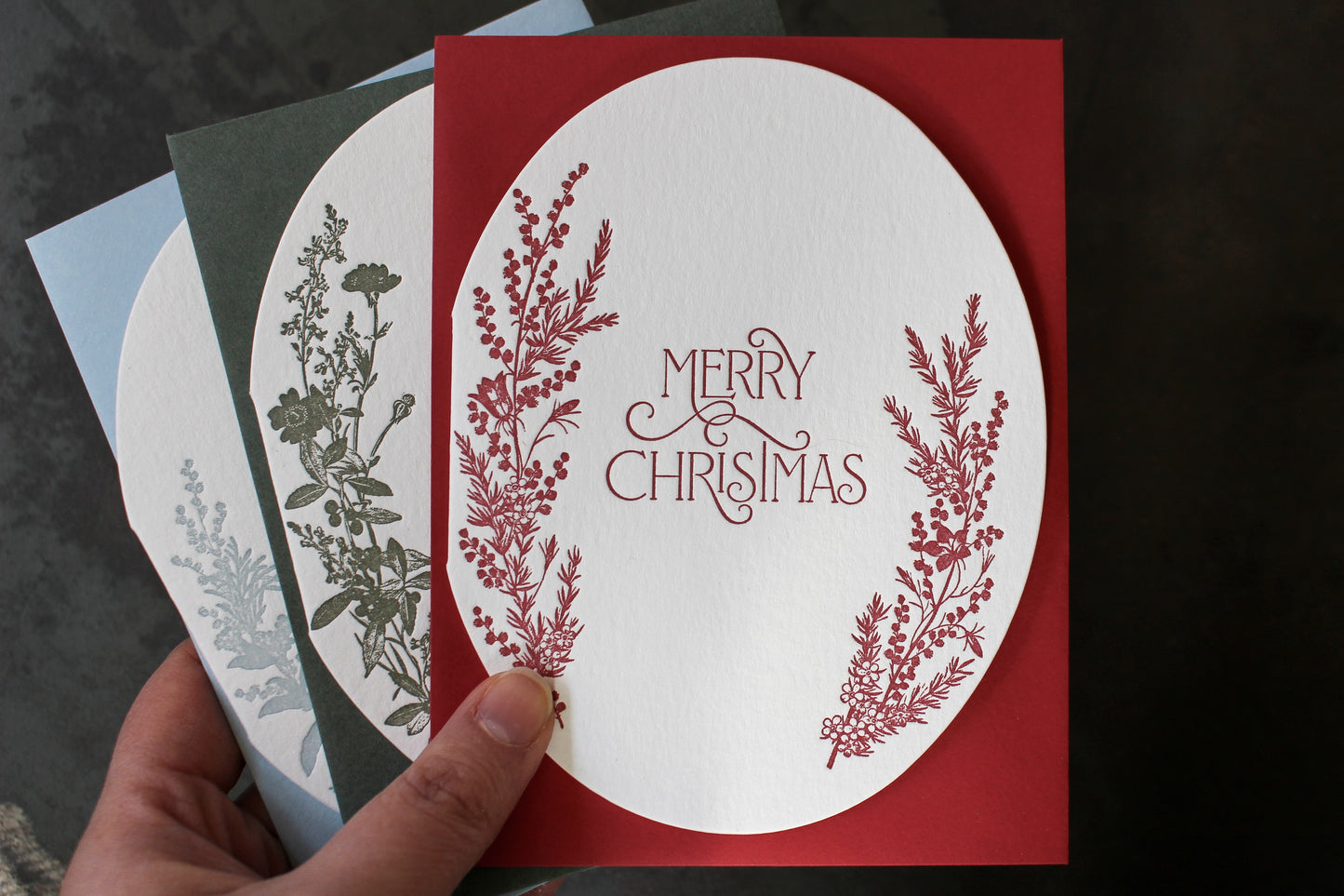 Letterpress Christmas Greeting Card Box Set - Wreathes | Flywheel | Stationery | Tasmania