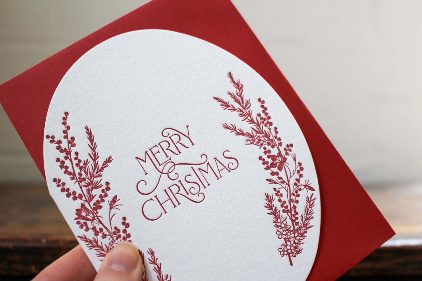 Letterpress Christmas Card - Botanical Red | Flywheel | Stationery | Tasmania