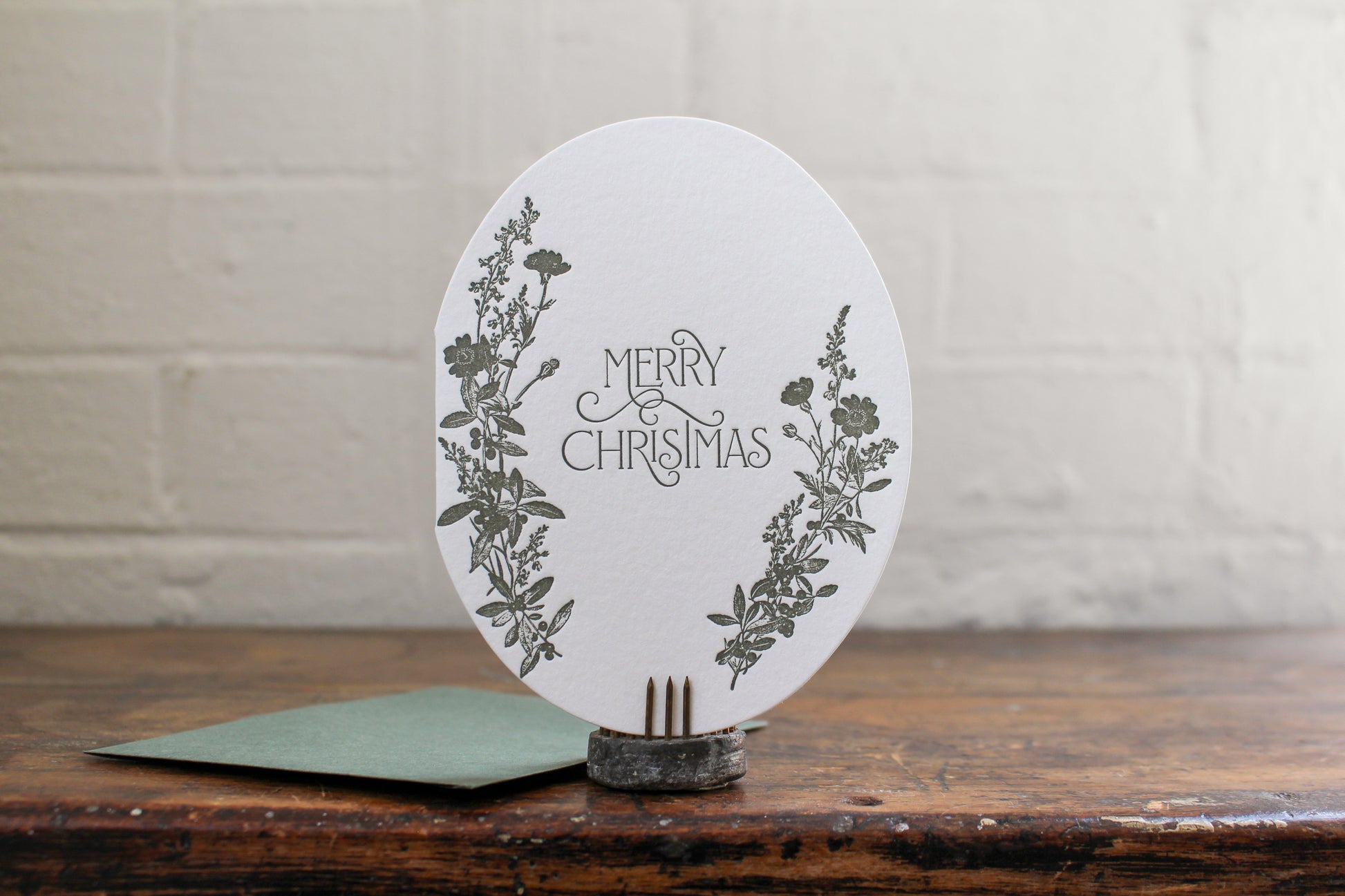 Letterpress Christmas Card - Botanical Green | Flywheel | Stationery | Tasmania