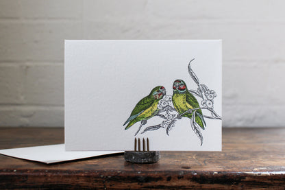 Letterpress Greeting Card - Parakeets | Flywheel | Stationery | Tasmania
