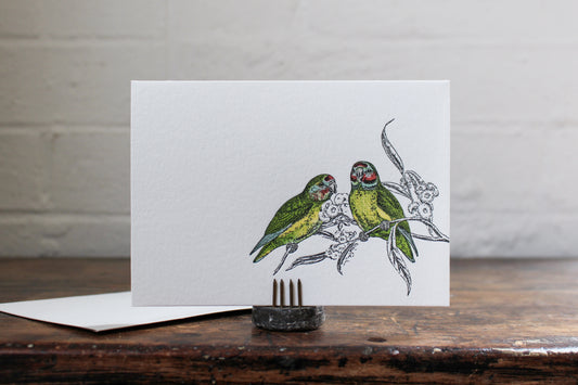 Letterpress Greeting Card - Parakeets | Flywheel | Stationery | Tasmania