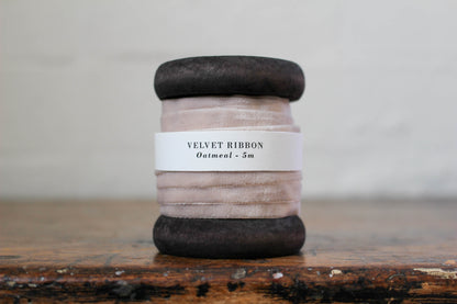 Velvet Ribbon on Wooden Spool - Oatmeal | Flywheel | Stationery | Tasmania