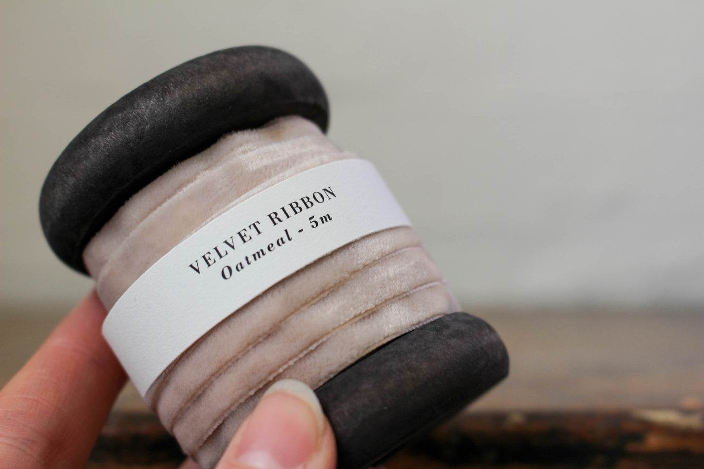 Velvet Ribbon on Wooden Spool - Oatmeal | Flywheel | Stationery | Tasmania