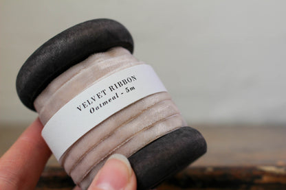 Velvet Ribbon on Wooden Spool - Oatmeal | Flywheel | Stationery | Tasmania