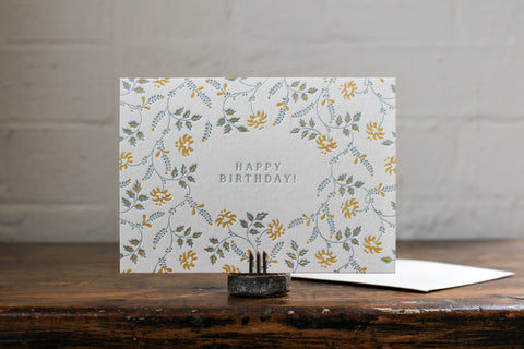 Letterpress Greeting Card - Paisley Happy Birthday