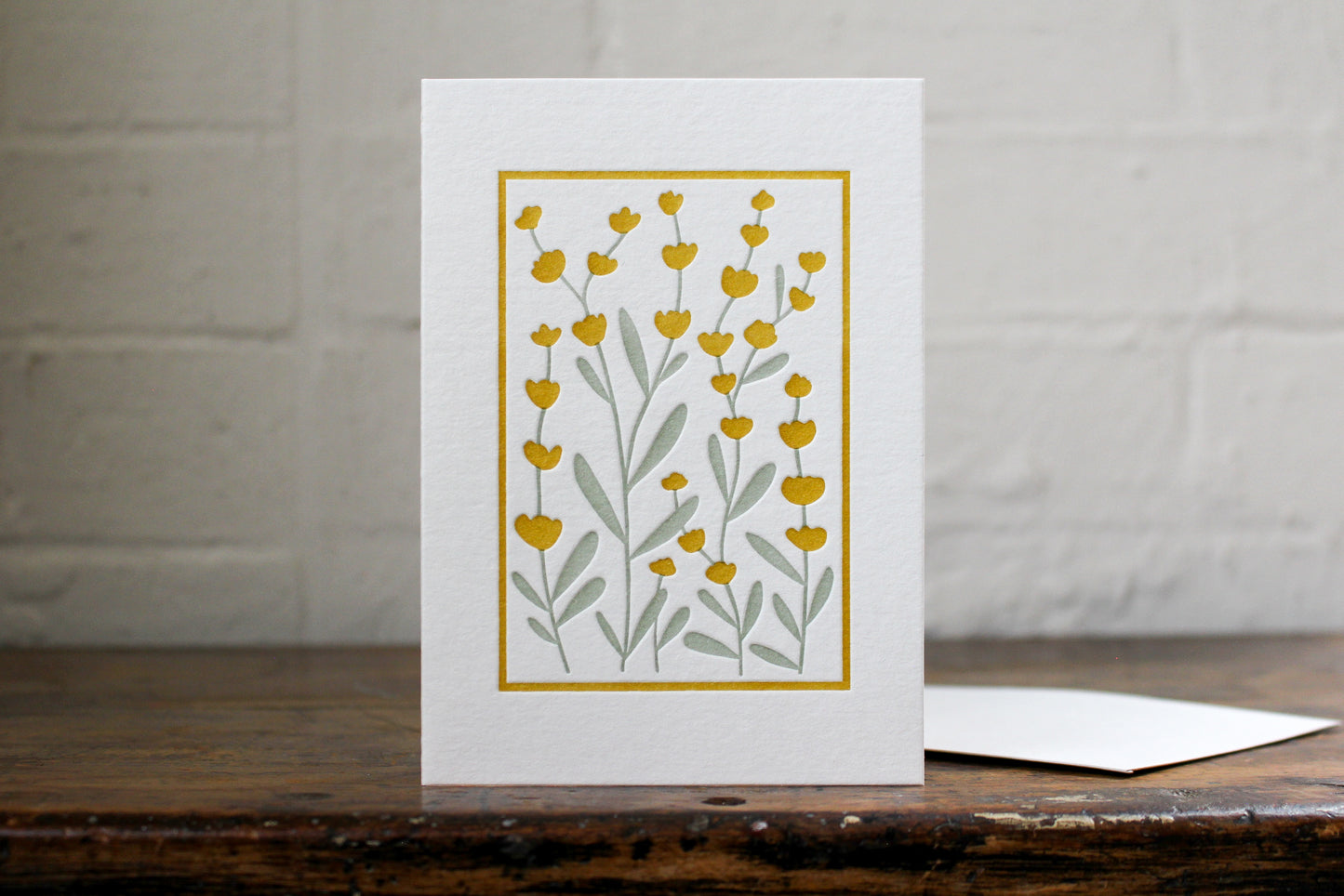 Letterpress Greeting Card - Yellow Framed Flowers | Flywheel | Stationery | Tasmania