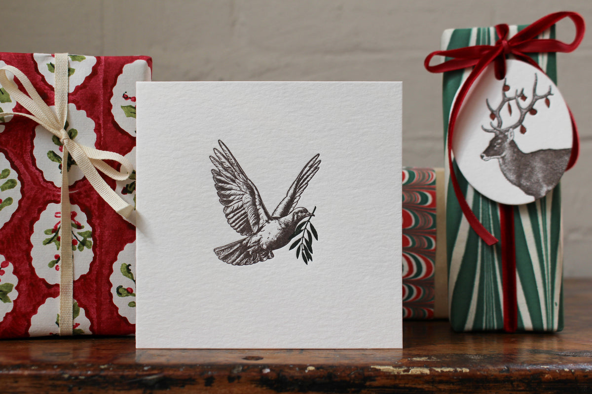 Letterpress Christmas Card - Peace Dove General Flywheel Stationery Tasmania
