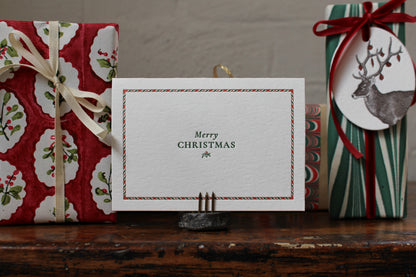Letterpress Christmas Notecard - Candy Cane Border General Flywheel Stationery Tasmania