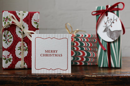 Letterpress Christmas Notecard - Merry Christmas Stripes General Flywheel Stationery Tasmania