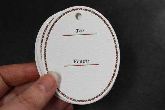 Letterpress Christmas Tag - Candy Cane Border General Flywheel Stationery Tasmania