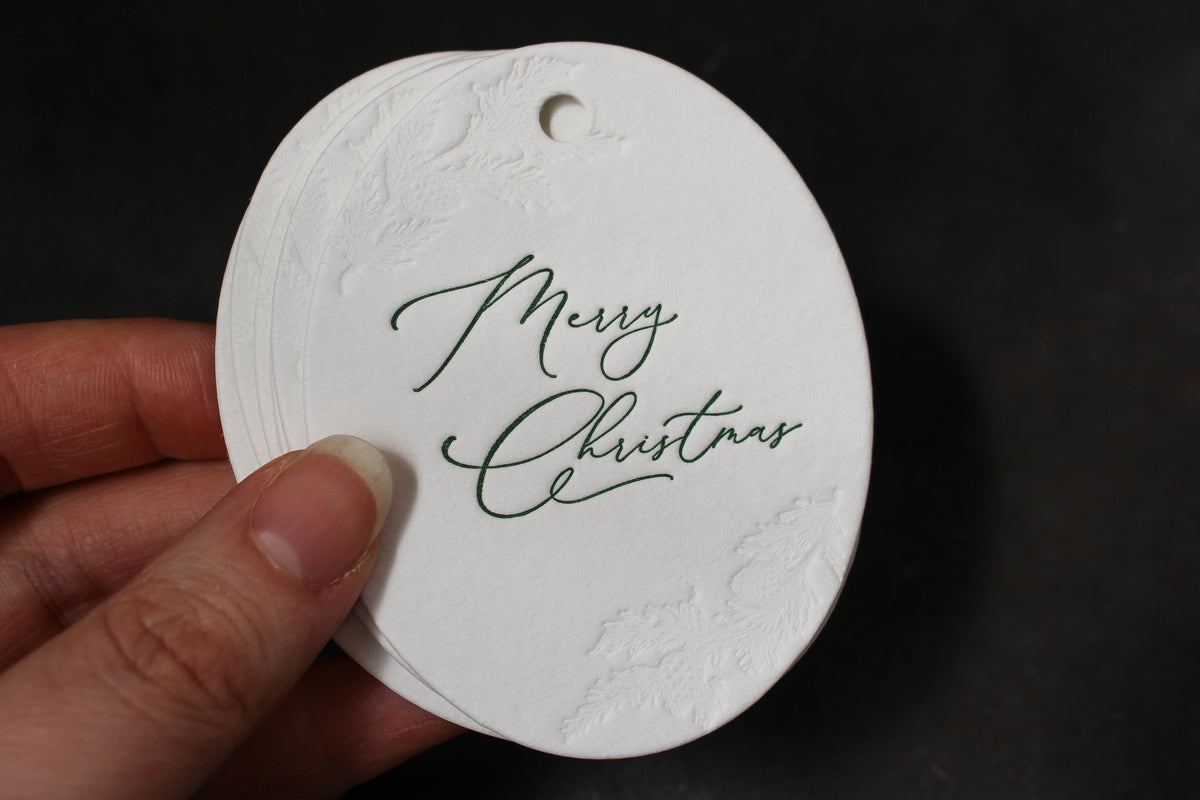 Letterpress Christmas Tag - Merry Christmas Foliage General Flywheel Stationery Tasmania