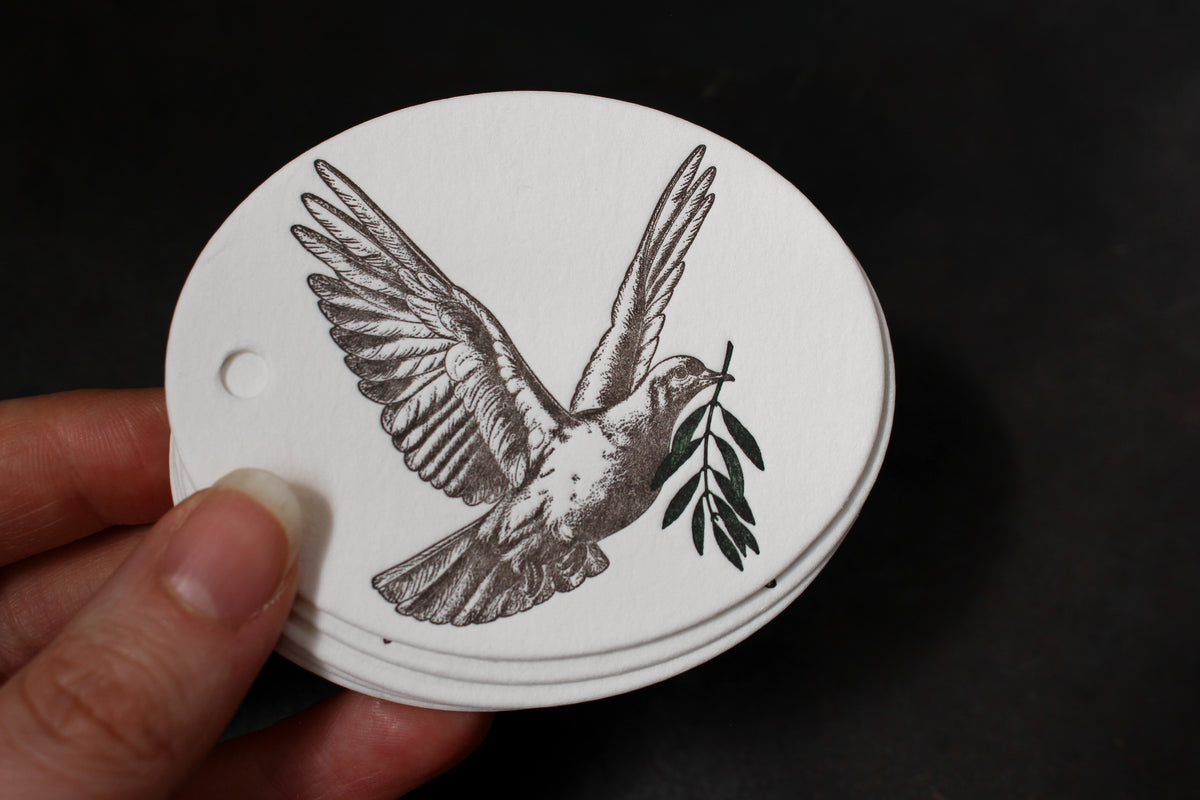 Letterpress Christmas Tag - Peace Dove General Flywheel Stationery Tasmania