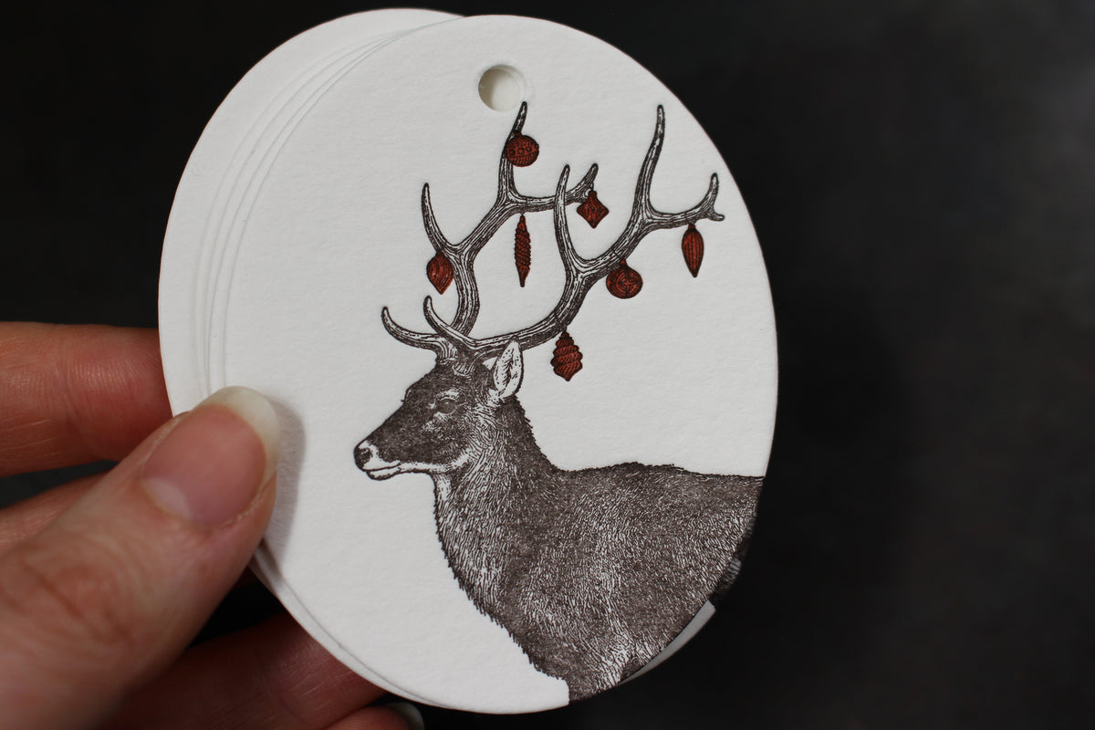 Letterpress Christmas Tag - Ornament Reindeer General Flywheel Stationery Tasmania