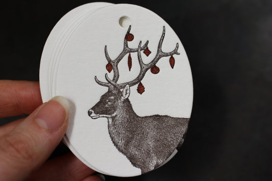 Letterpress Christmas Tag - Ornament Reindeer General Flywheel Stationery Tasmania