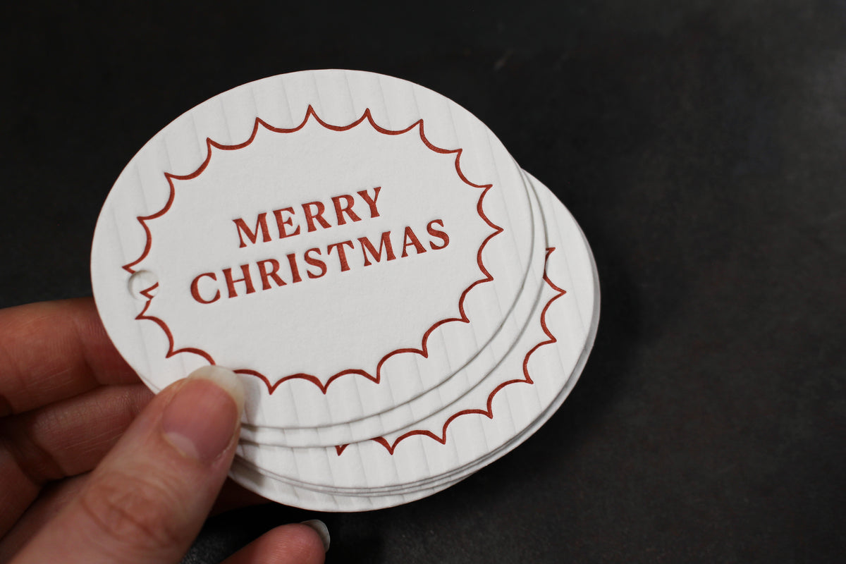 Letterpress Christmas Tag - Merry Christmas Stripes General Flywheel Stationery Tasmania