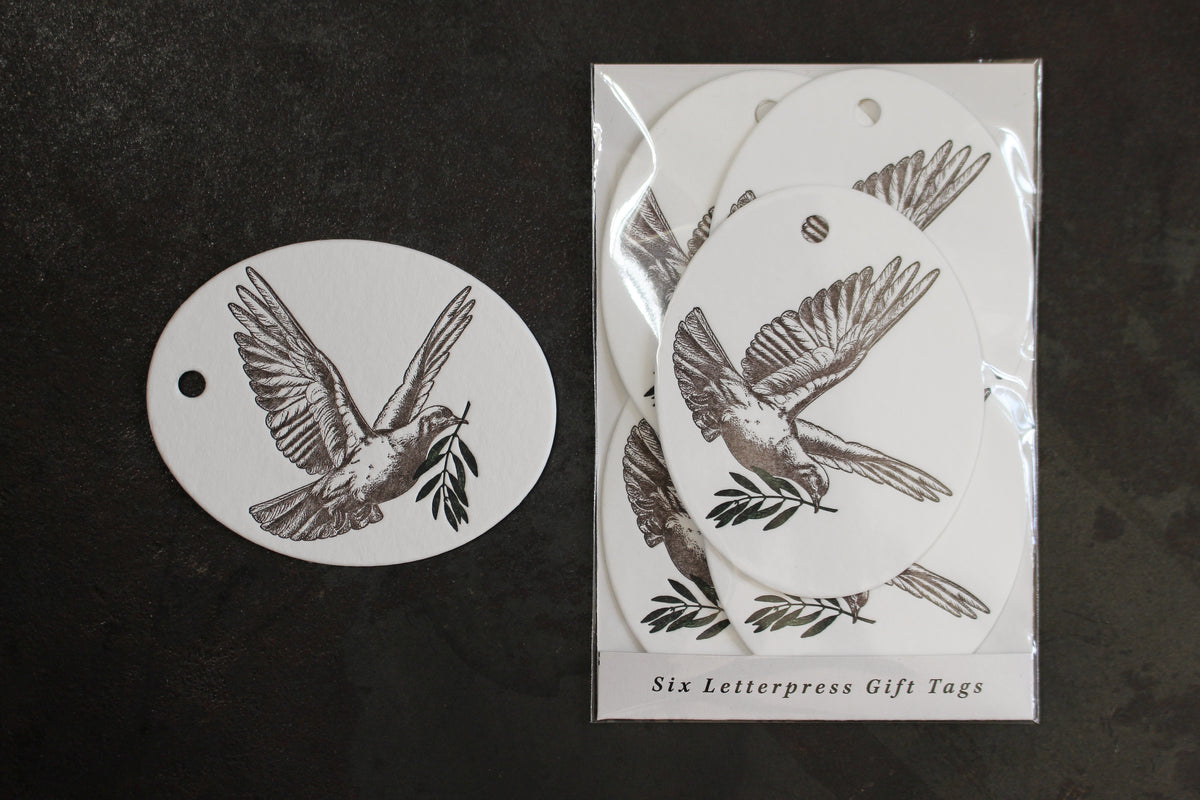 Letterpress Christmas Tag - Peace Dove General Flywheel Stationery Tasmania