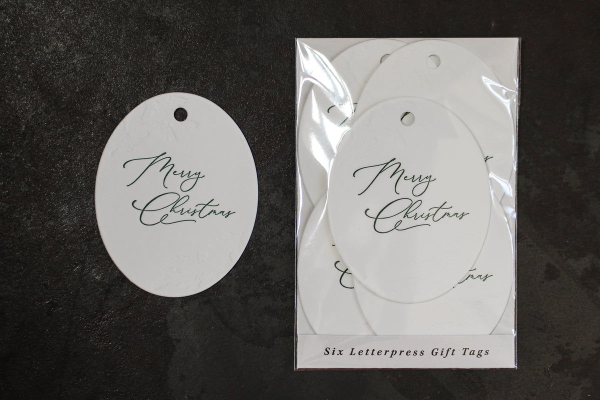 Letterpress Christmas Tag - Merry Christmas Foliage General Flywheel Stationery Tasmania