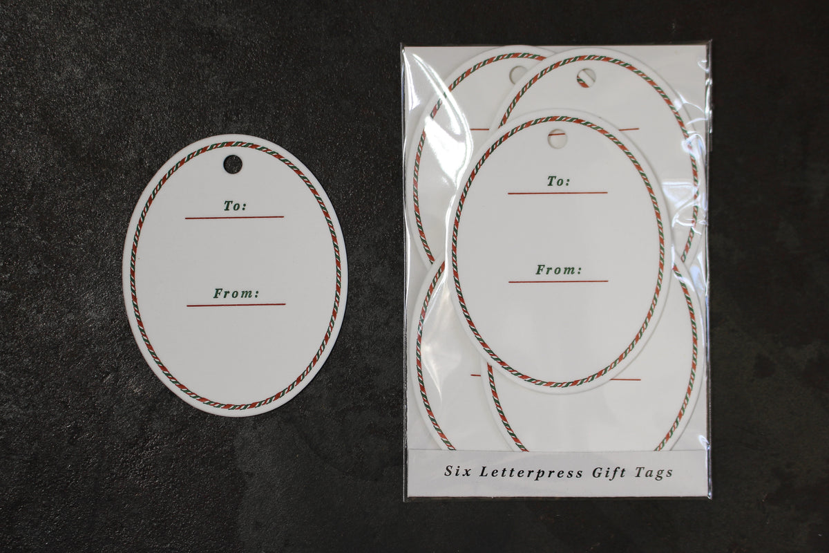 Letterpress Christmas Tag - Candy Cane Border General Flywheel Stationery Tasmania