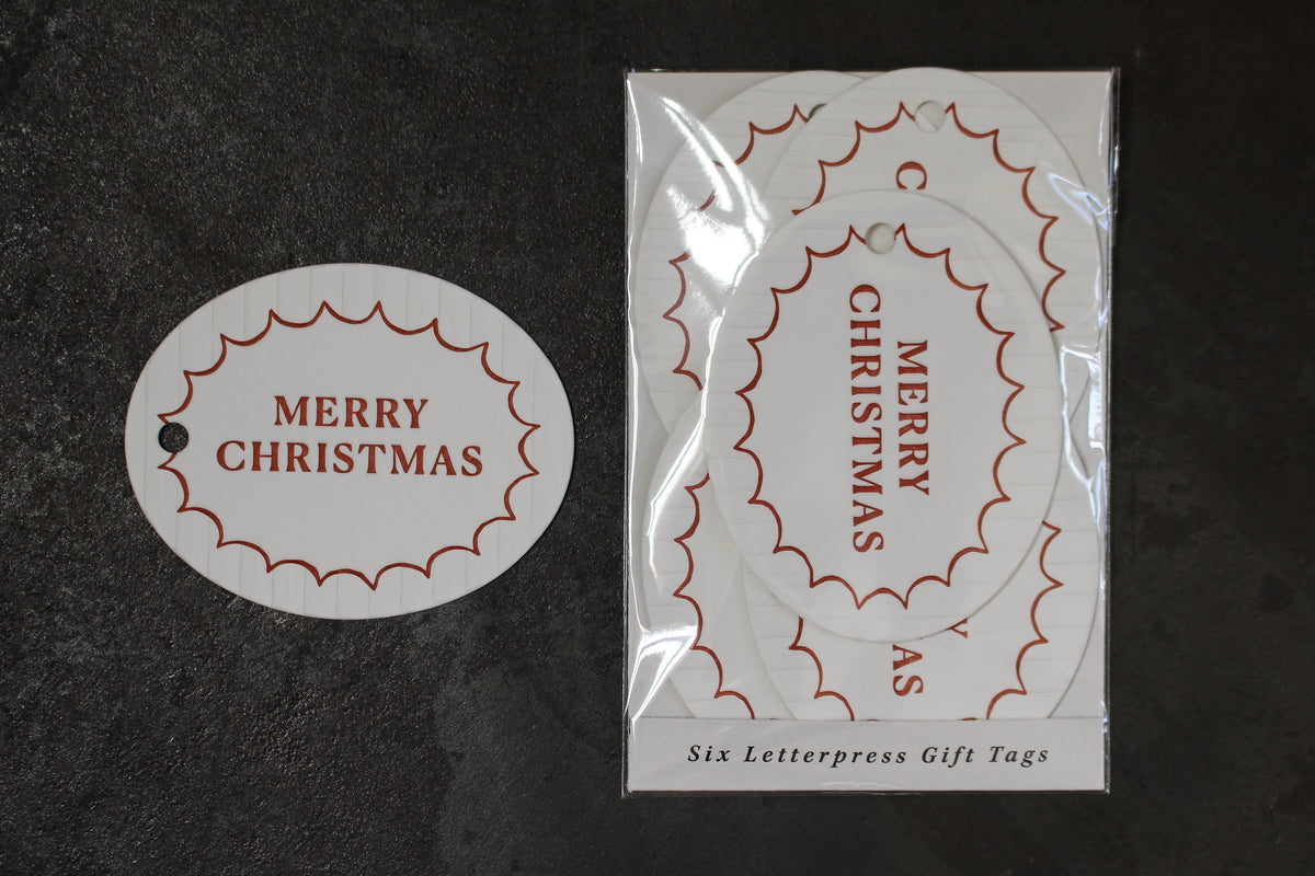 Letterpress Christmas Tag - Merry Christmas Stripes General Flywheel Stationery Tasmania
