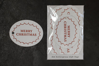 Letterpress Christmas Tag - Merry Christmas Stripes General Flywheel Stationery Tasmania