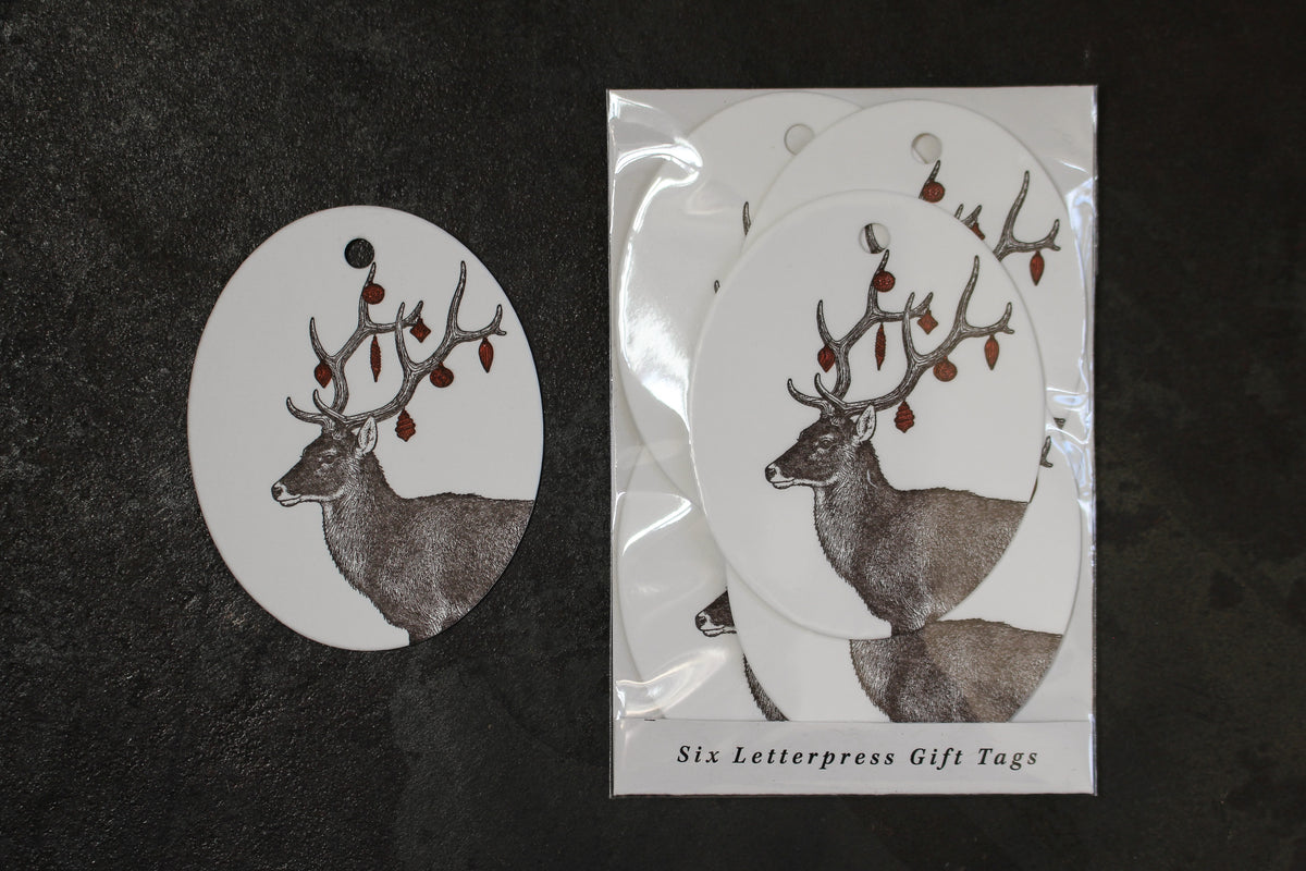 Letterpress Christmas Tag - Ornament Reindeer General Flywheel Stationery Tasmania