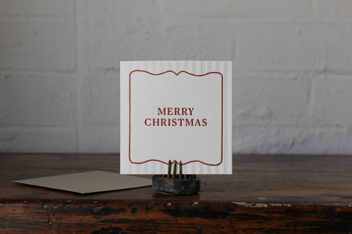 Letterpress Christmas Notecard - Merry Christmas Stripes General Flywheel Stationery Tasmania