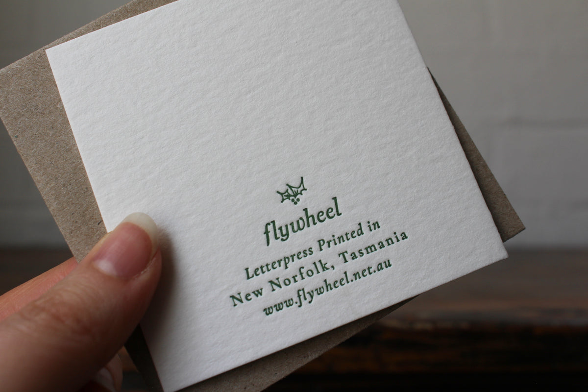 Letterpress Christmas Notecard - Merry Christmas Foliage General Flywheel Stationery Tasmania