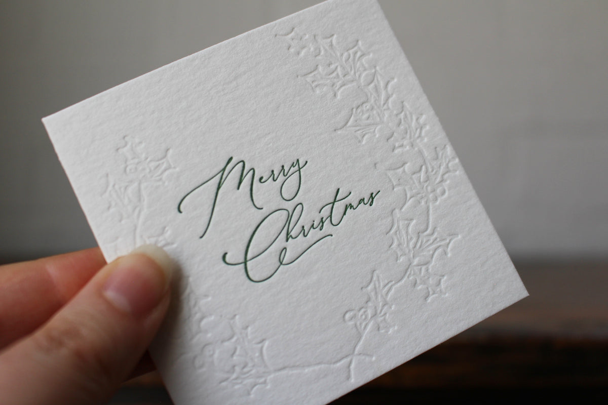 Letterpress Christmas Notecard - Merry Christmas Foliage General Flywheel Stationery Tasmania