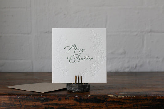 Letterpress Christmas Notecard - Merry Christmas Foliage General Flywheel Stationery Tasmania