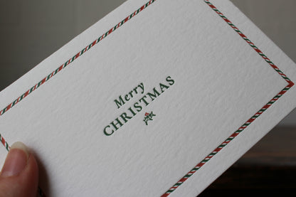 Letterpress Christmas Notecard - Candy Cane Border General Flywheel Stationery Tasmania