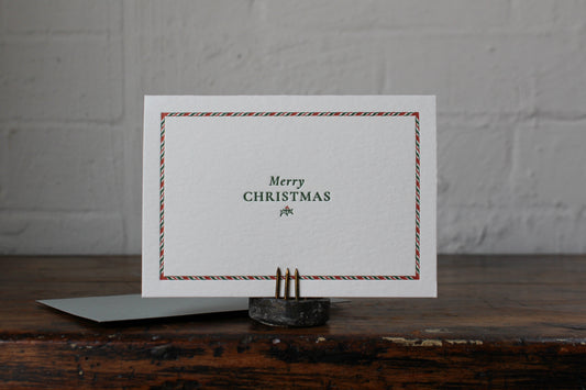Letterpress Christmas Notecard - Candy Cane Border General Flywheel Stationery Tasmania