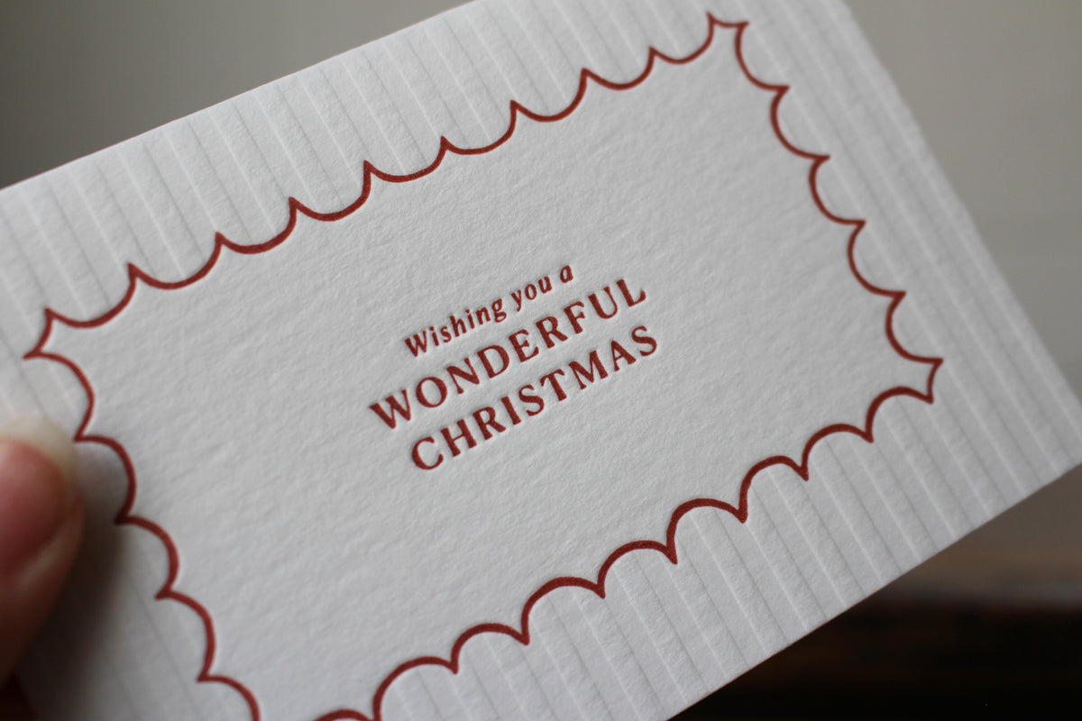 Letterpress Christmas Notecard - Wonderful Christmas Stripes General Flywheel Stationery Tasmania