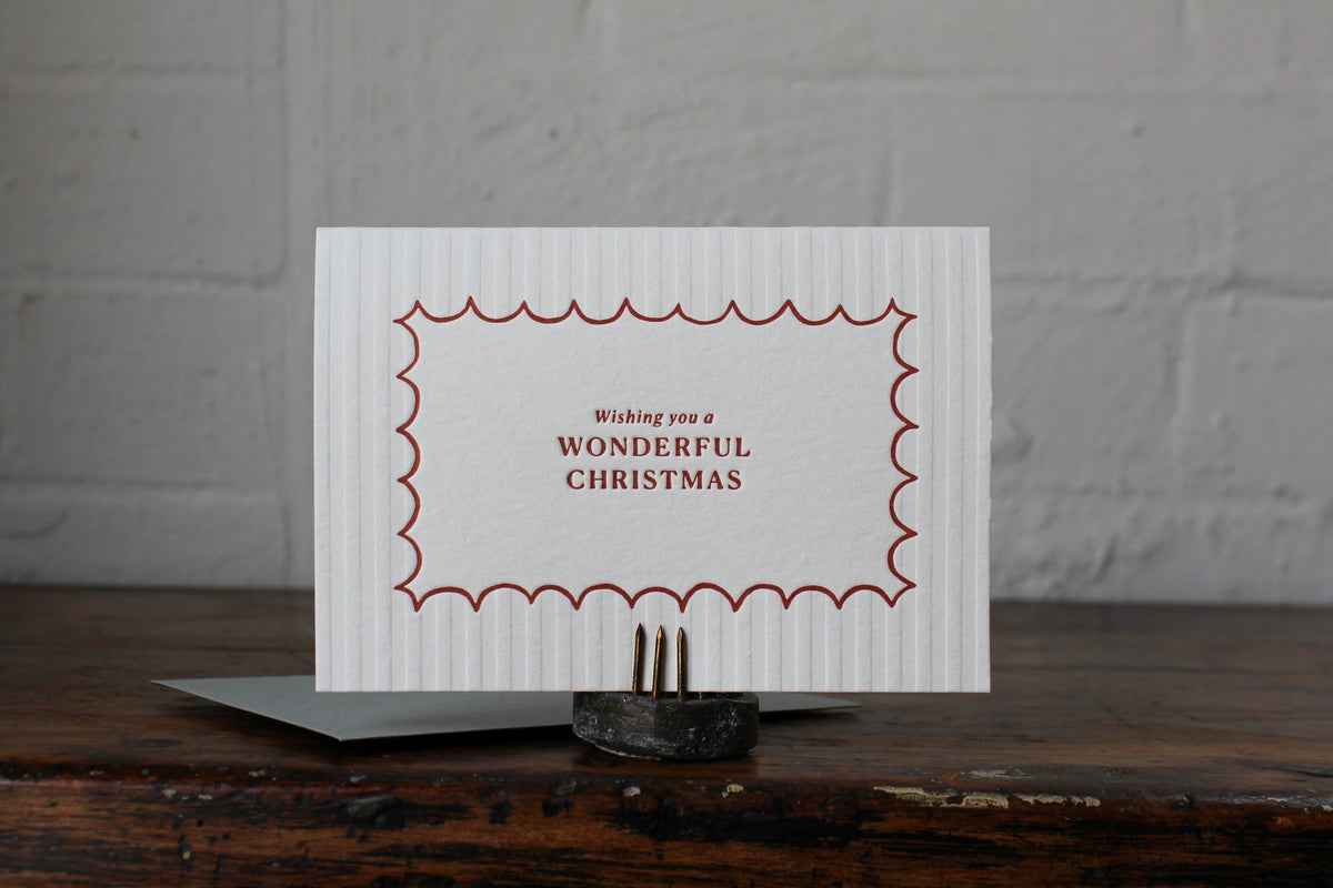Letterpress Christmas Notecard - Wonderful Christmas Stripes General Flywheel Stationery Tasmania