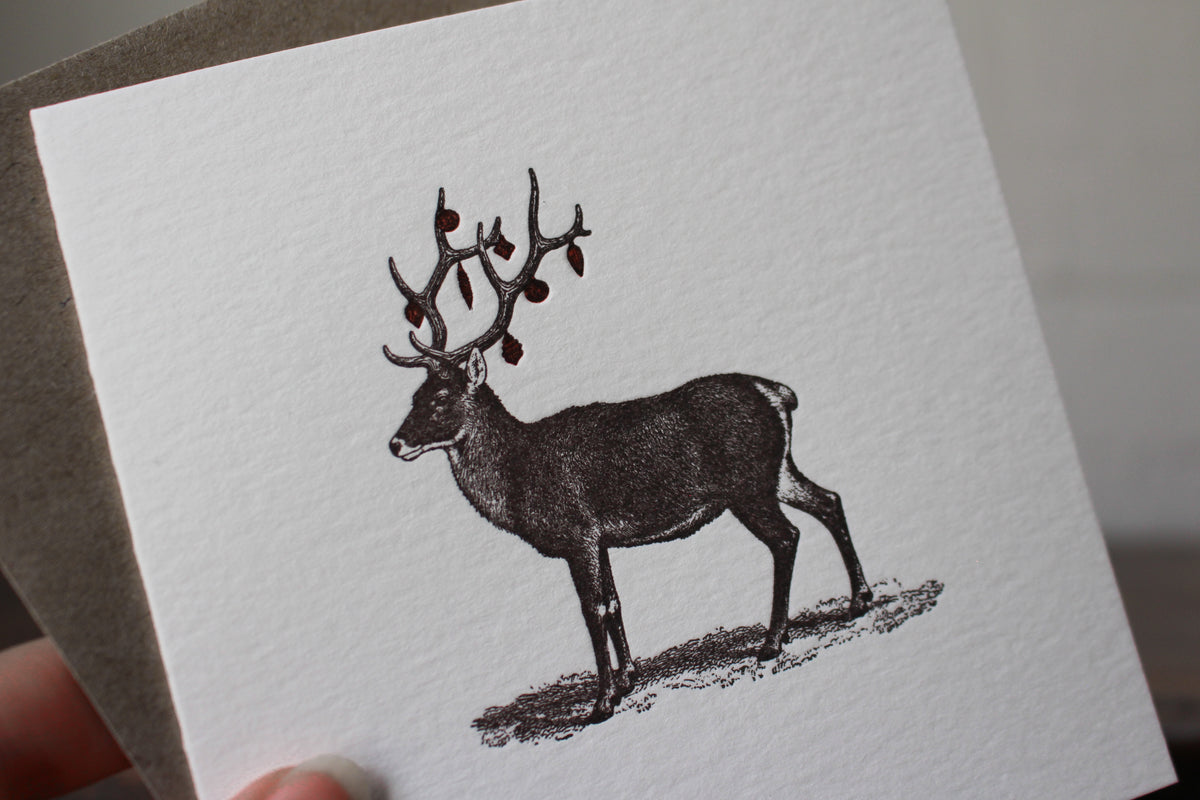 Letterpress Christmas Card - Ornament Reindeer General Flywheel Stationery Tasmania