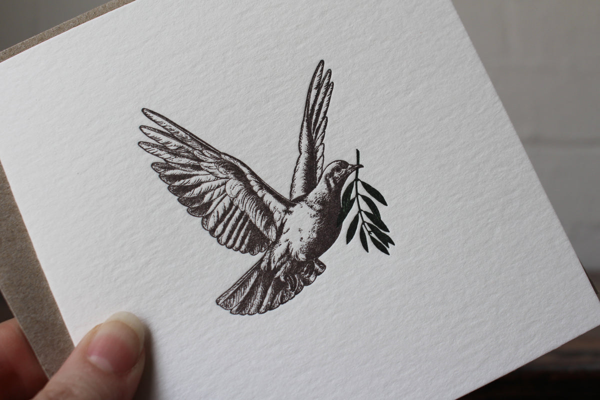 Letterpress Christmas Card - Peace Dove General Flywheel Stationery Tasmania