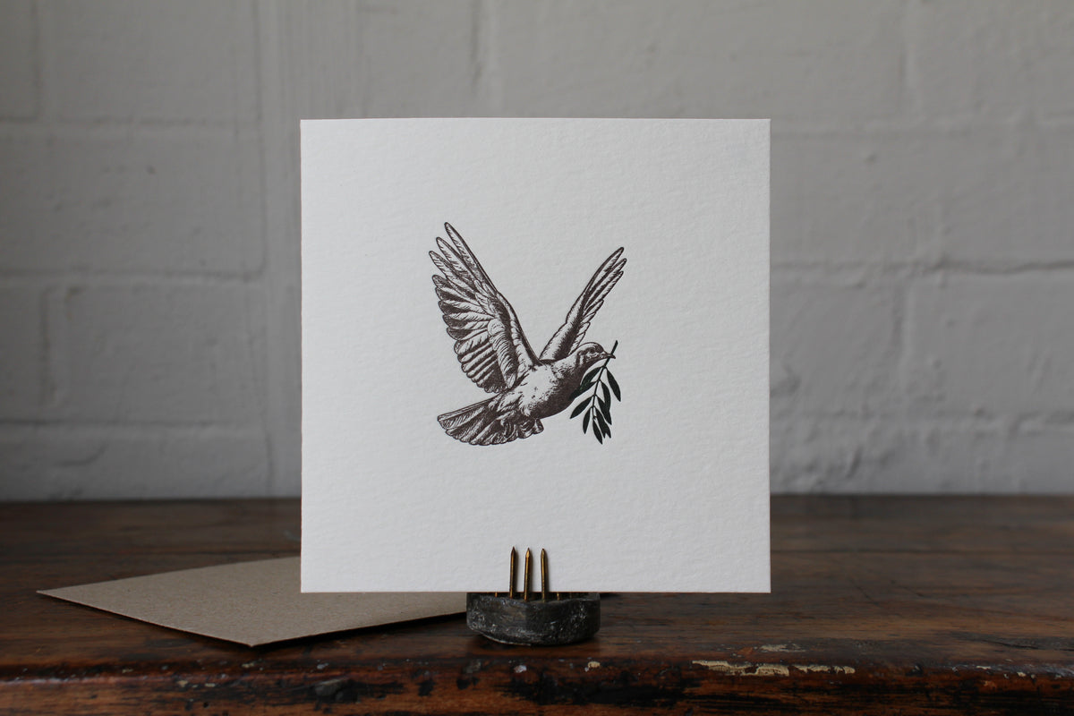 Letterpress Christmas Card - Peace Dove General Flywheel Stationery Tasmania