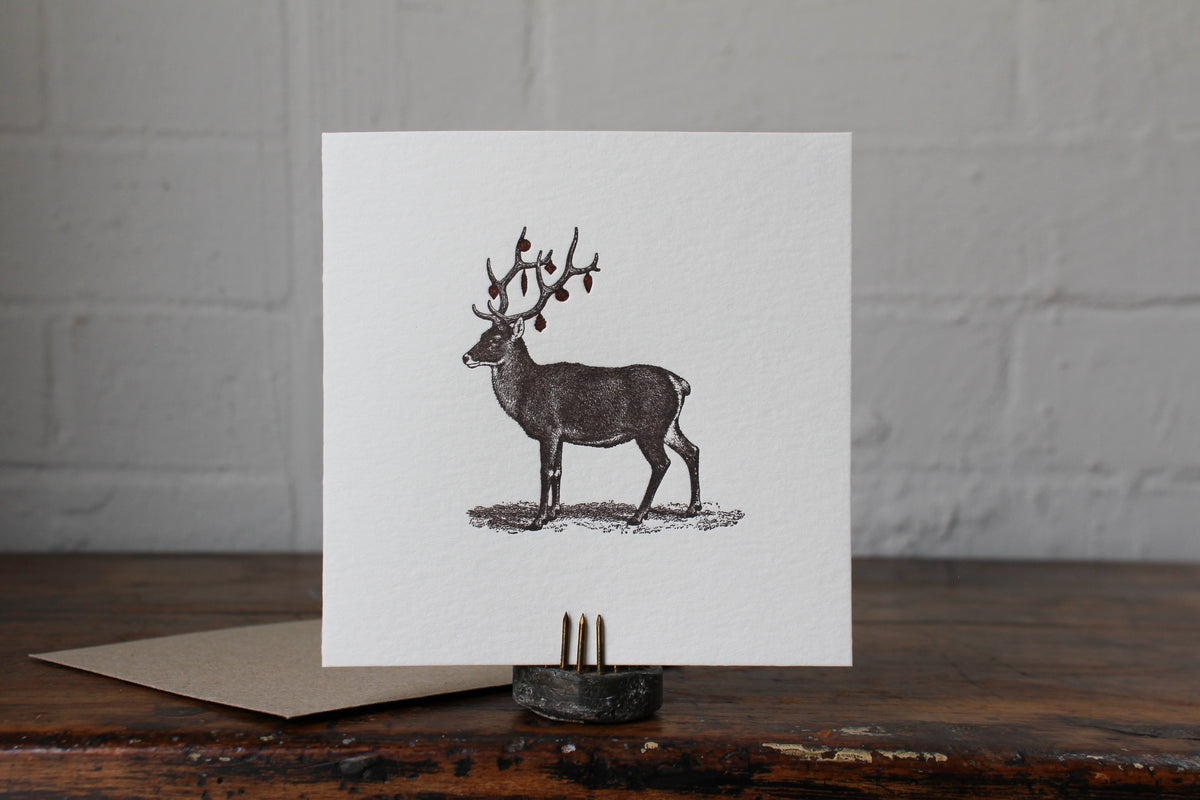 Letterpress Christmas Card - Ornament Reindeer General Flywheel Stationery Tasmania