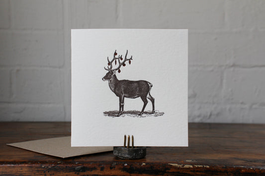 Letterpress Christmas Card - Ornament Reindeer General Flywheel Stationery Tasmania