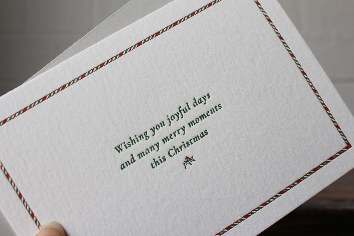 Letterpress Christmas Card - Candy Cane Border General Flywheel Stationery Tasmania