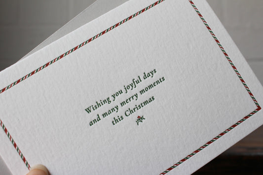 Letterpress Christmas Card - Candy Cane Border General Flywheel Stationery Tasmania